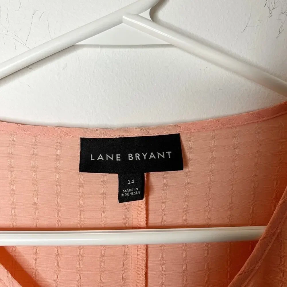 Lane Bryant Women's Blouse 14 Coral Pink Crochet Long Sleeve Crew Neck Button Up - Picture 6 of 9
